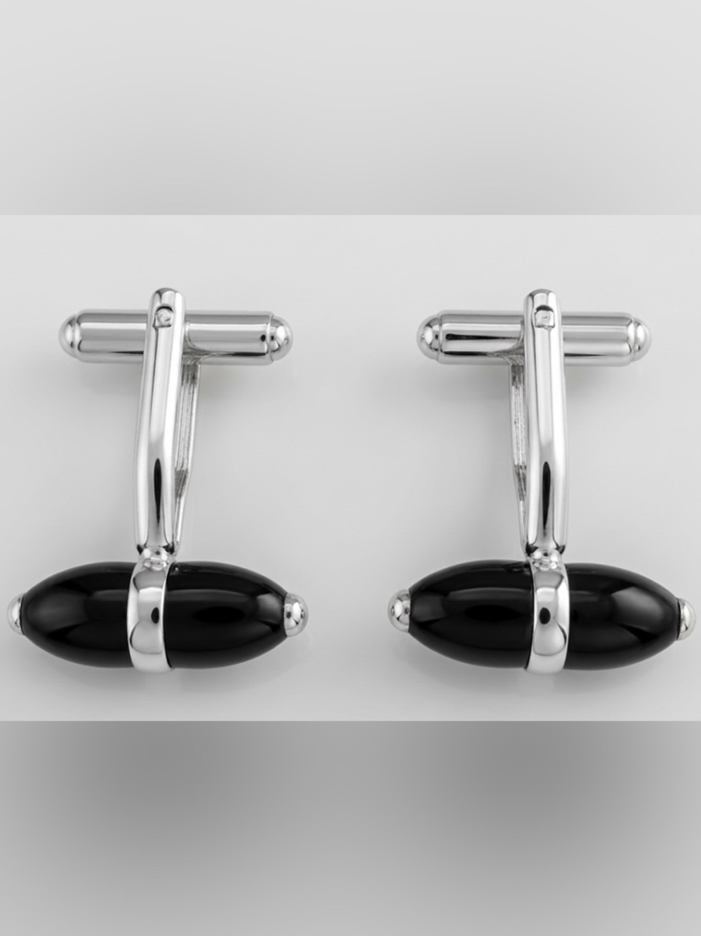 Modernist Barrel End Silver Tone Cufflinks Black Vintage Cuff Links